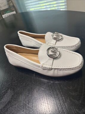 Michael Kors White Leather MK Logo Slip-On Loafers